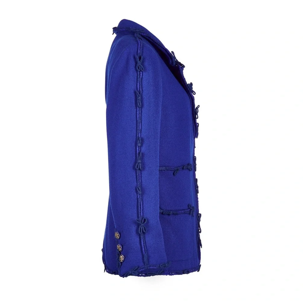 Chanel Métiers d’Art 2007 “Paris–Londres” Royal Blue Wool Jacket Camellia Brooch